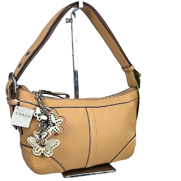 COACH F12321 MADISON BAG TAN BROWN BAMBOO PEBBLED DUFFLE BOHO HOBO PURSE - Picture 3 of 16